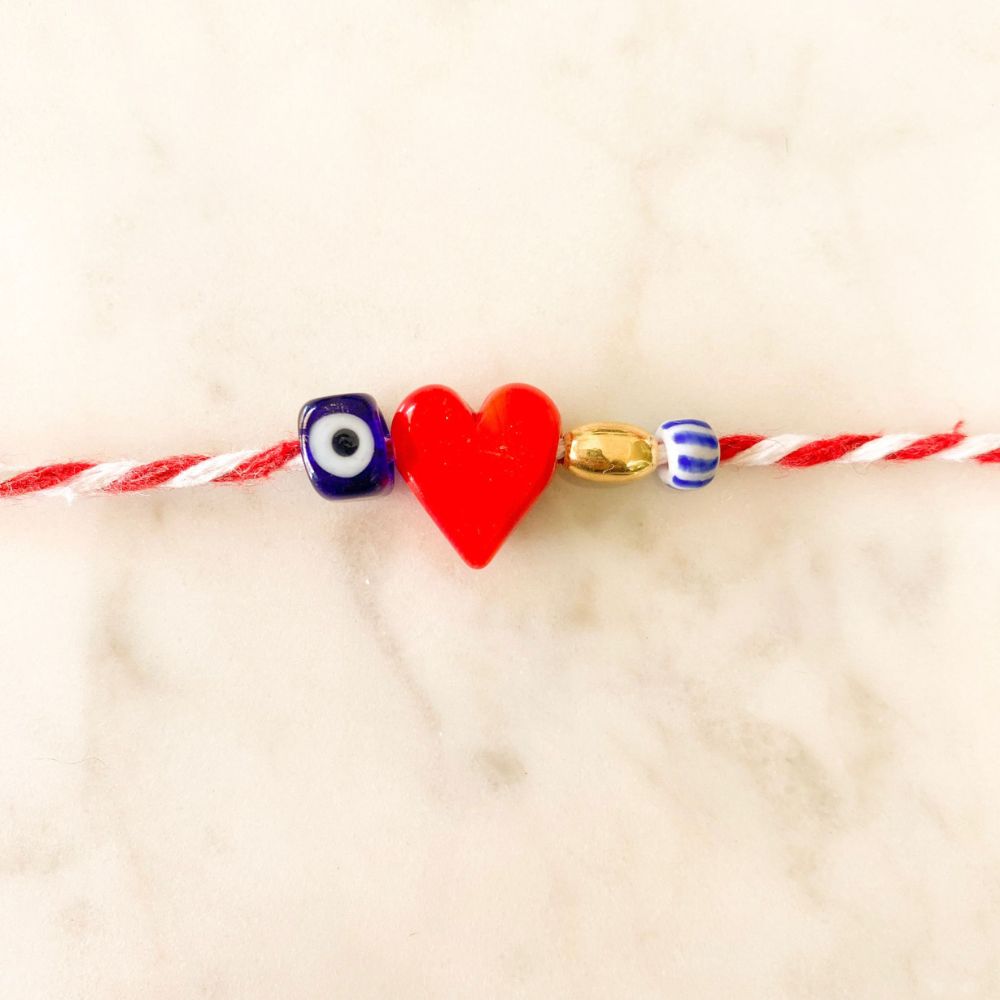 Martenitsa Bracelet | Heart & Evil Eye Bead