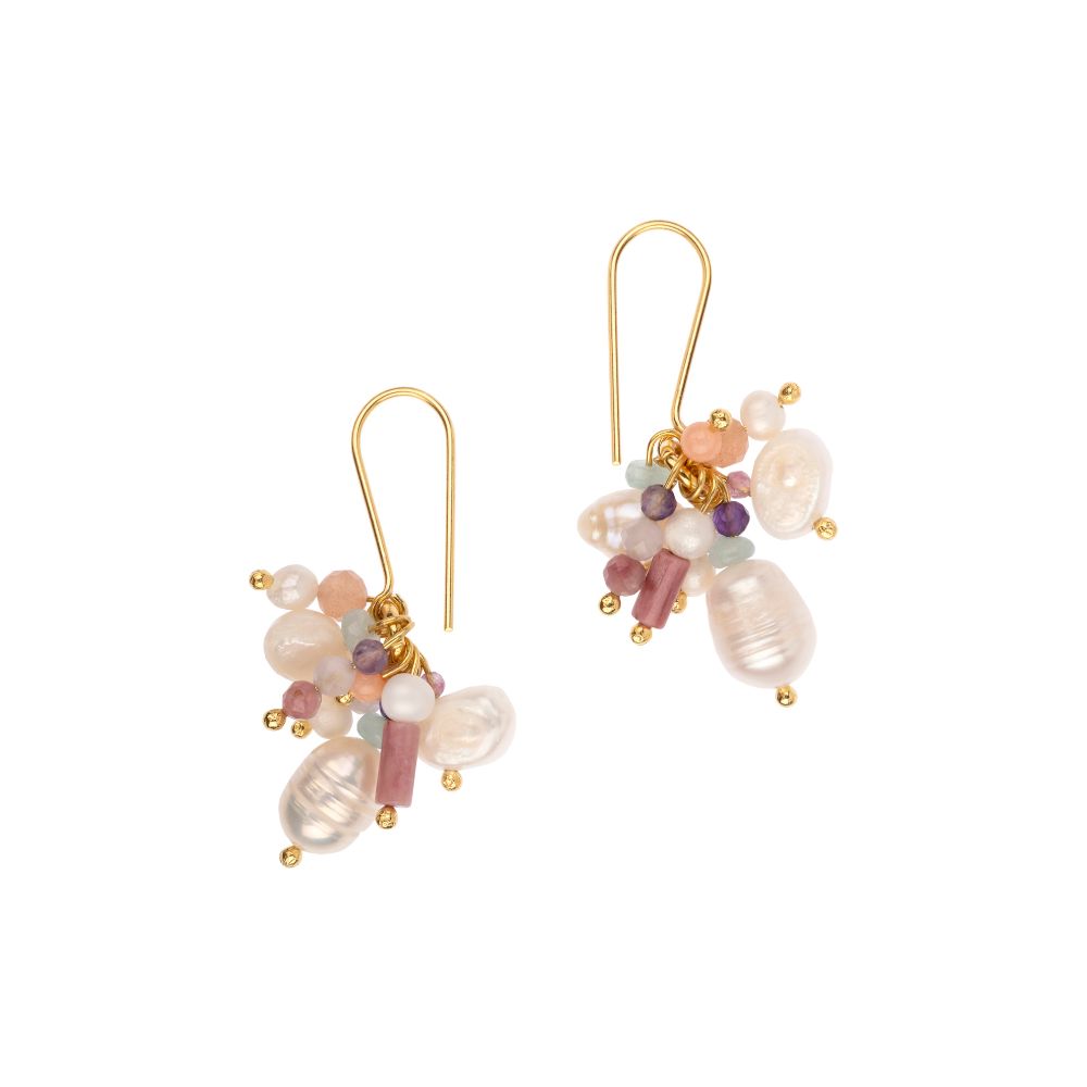 Belize Pearl & Coral & Sunstone Earrings