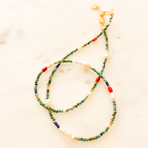 Kissed by Dawn Turkuaz İnci Mercan Lapis Lazuli Kolye