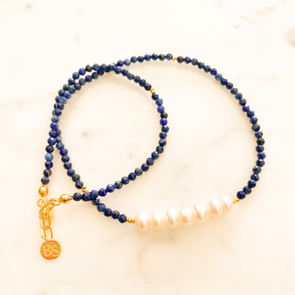Leros İnci Lapis Lazuli Kolye