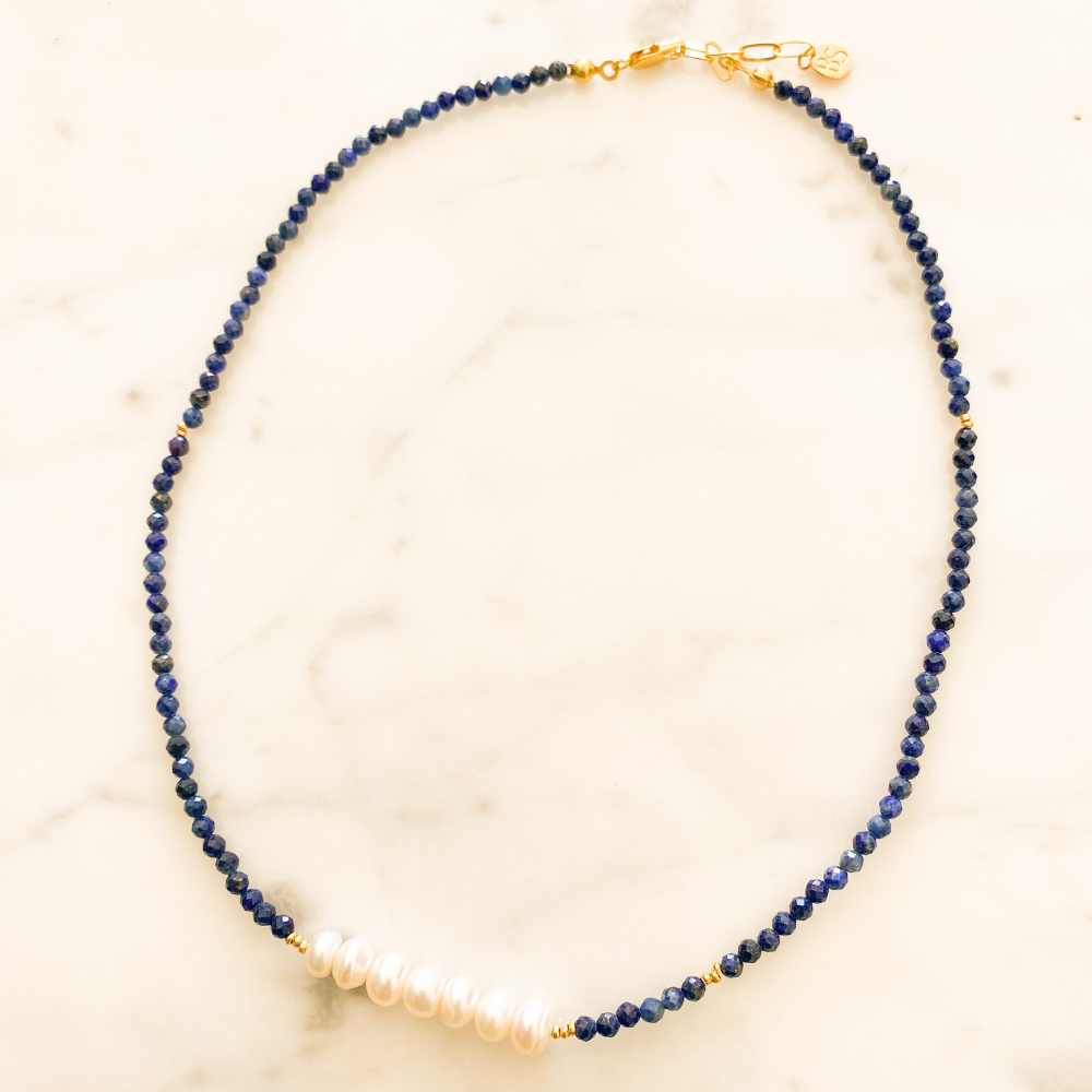Leros İnci Lapis Lazuli Kolye