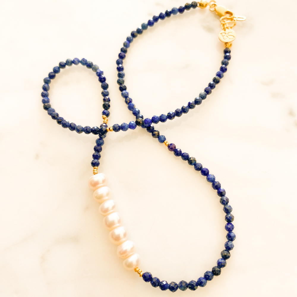 Leros İnci Lapis Lazuli Kolye