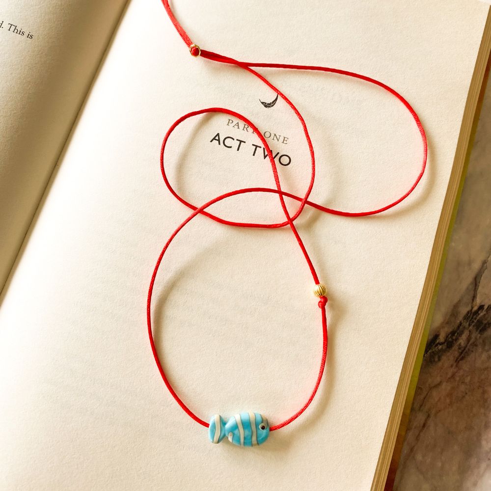 Red String No.5 Blue Fish Necklace / Bracelet