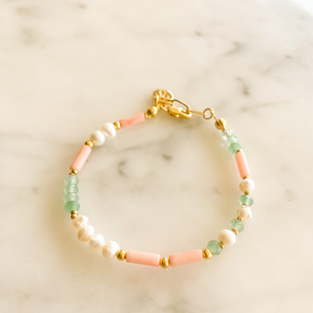 Gina Natural Pearl Aventurine & Coral Bracelet