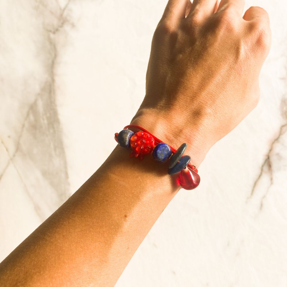 Good Luck Pom Lapis Lazuli Kyanite Bracelet