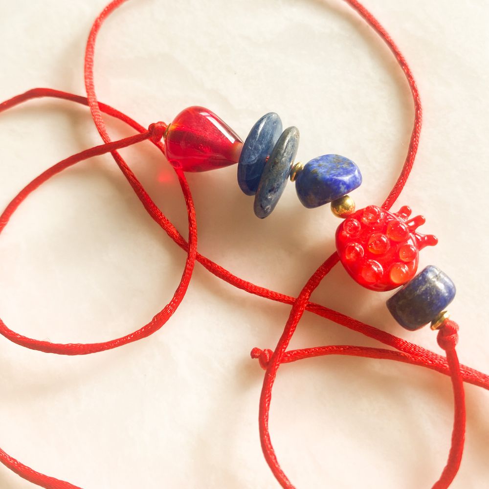 Good Luck Pom Lapis Lazuli Kyanite Bracelet