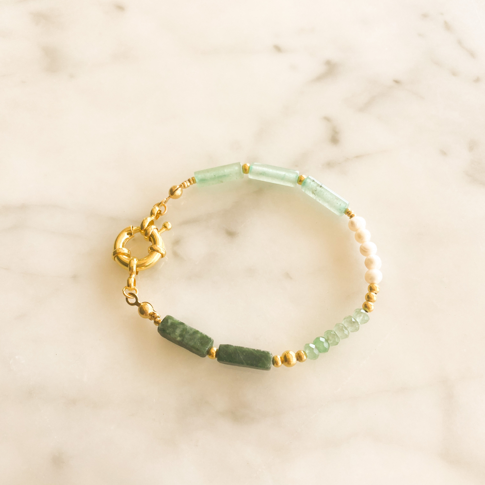 Yasmin Aventurine & Moss Agate & Jade & Pearl Bracelet