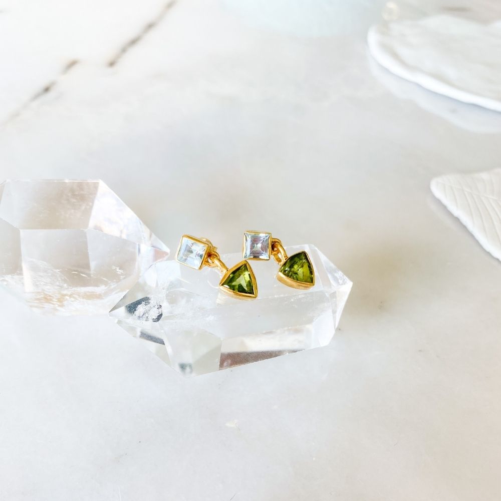 Art Deco Blue Topaz & Peridot Earrings I Limited Edition