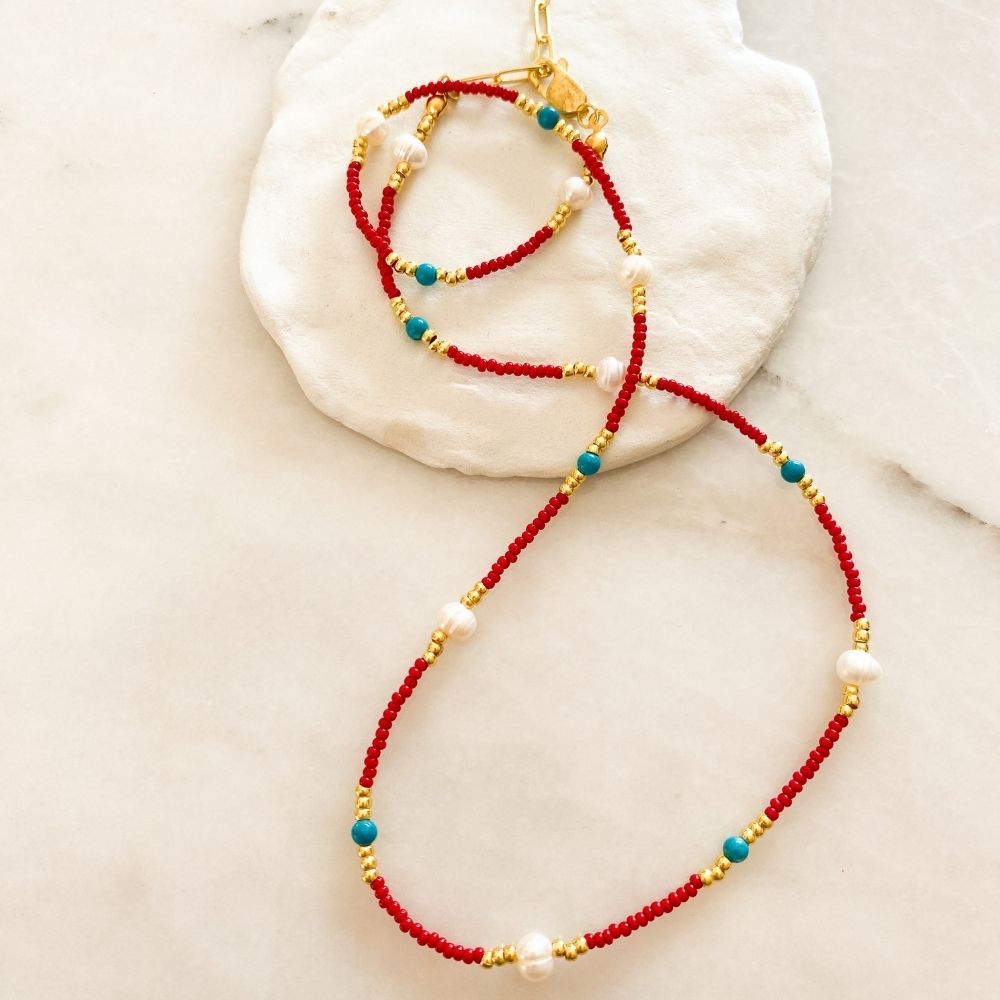 Aurora Natural Pearl Turquoise Necklace