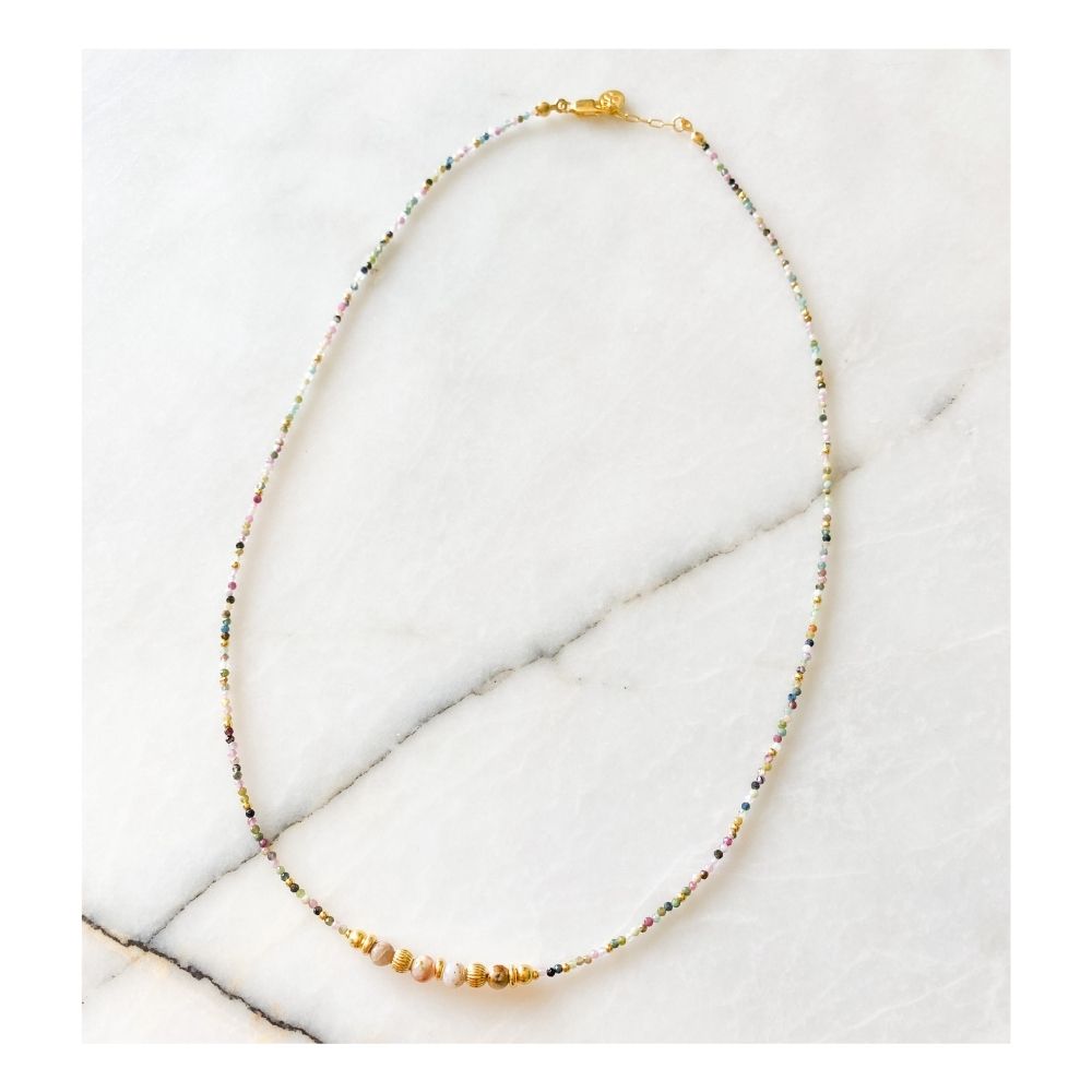 Aaru Pink Opal, Tourmaline & Silver Necklace