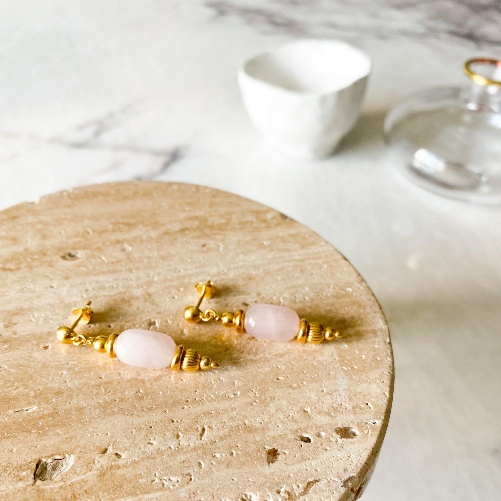 Adita Rose Quartz Earrings I Wanderlust Collection