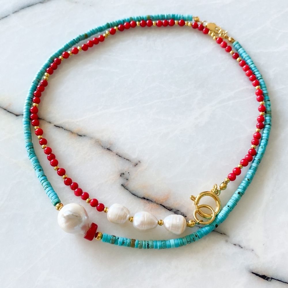 Asta Natural Pearl Coral Necklace