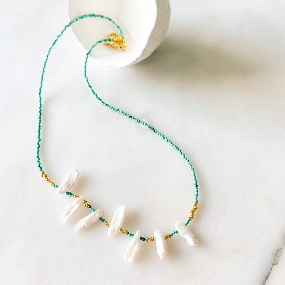 Blake Natural Pearl Turquoise Necklace