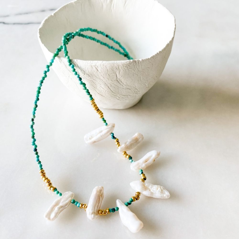 Blake Natural Pearl Turquoise Necklace