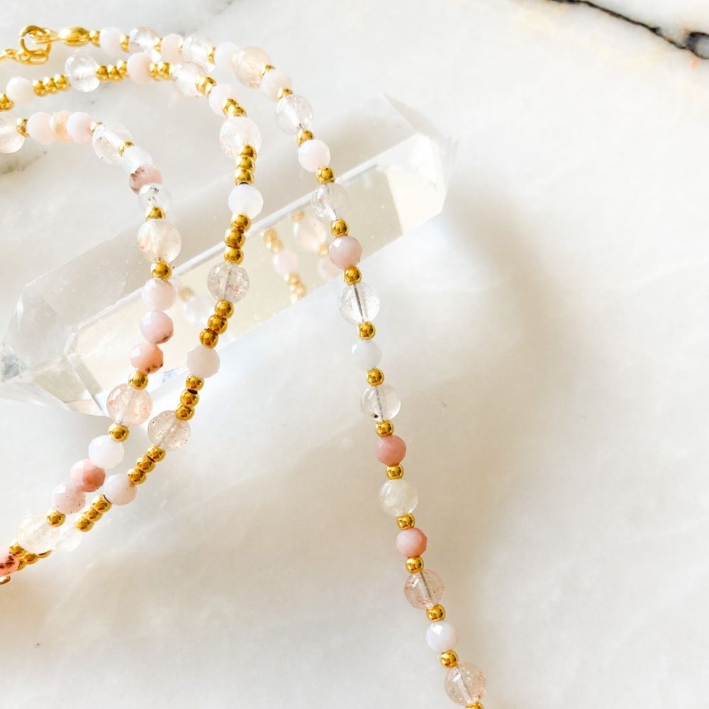 Estaa Pink Opal, Sunstone & Silver Bracelet
