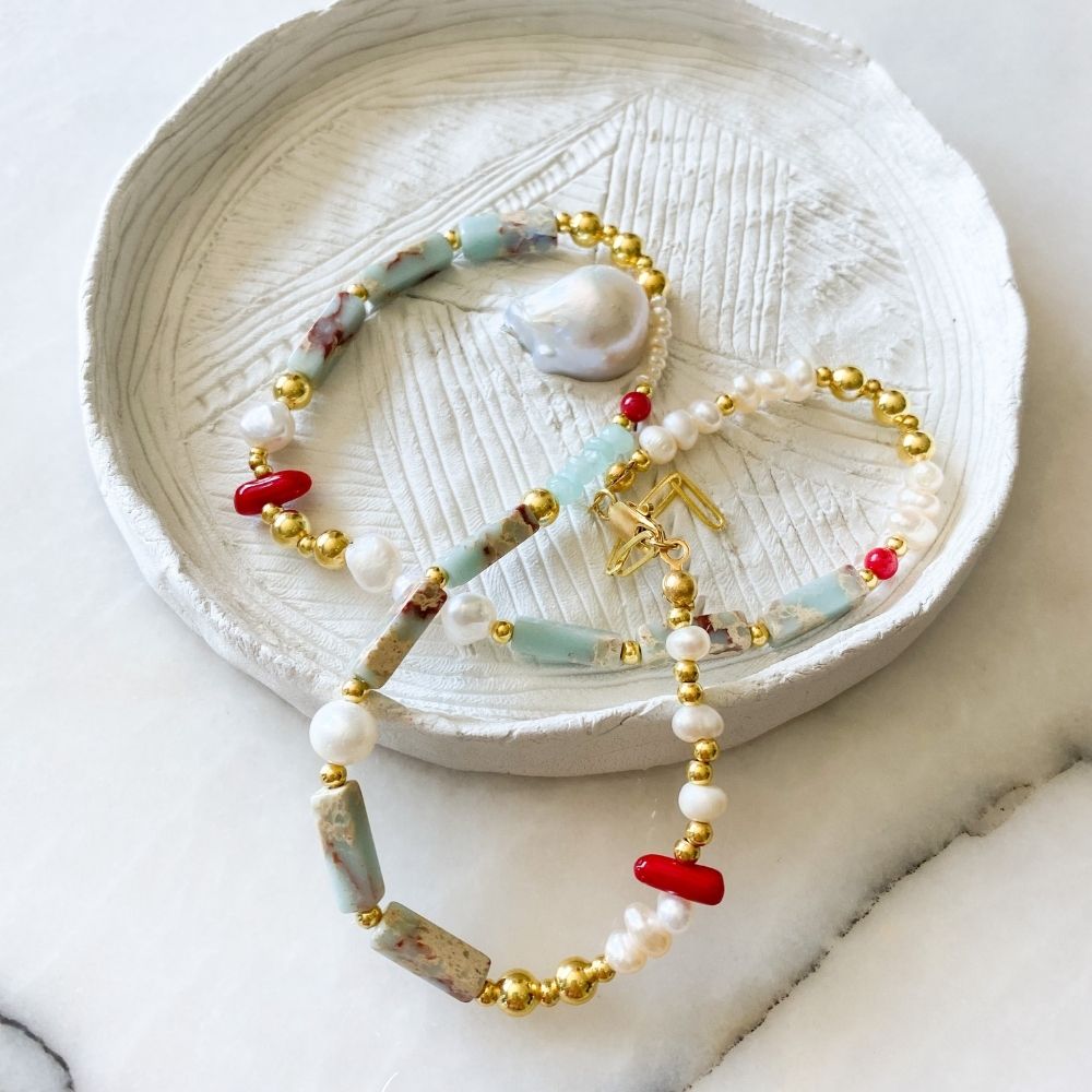 Emilia Imperial Jasper & Coral & Pearl Necklace