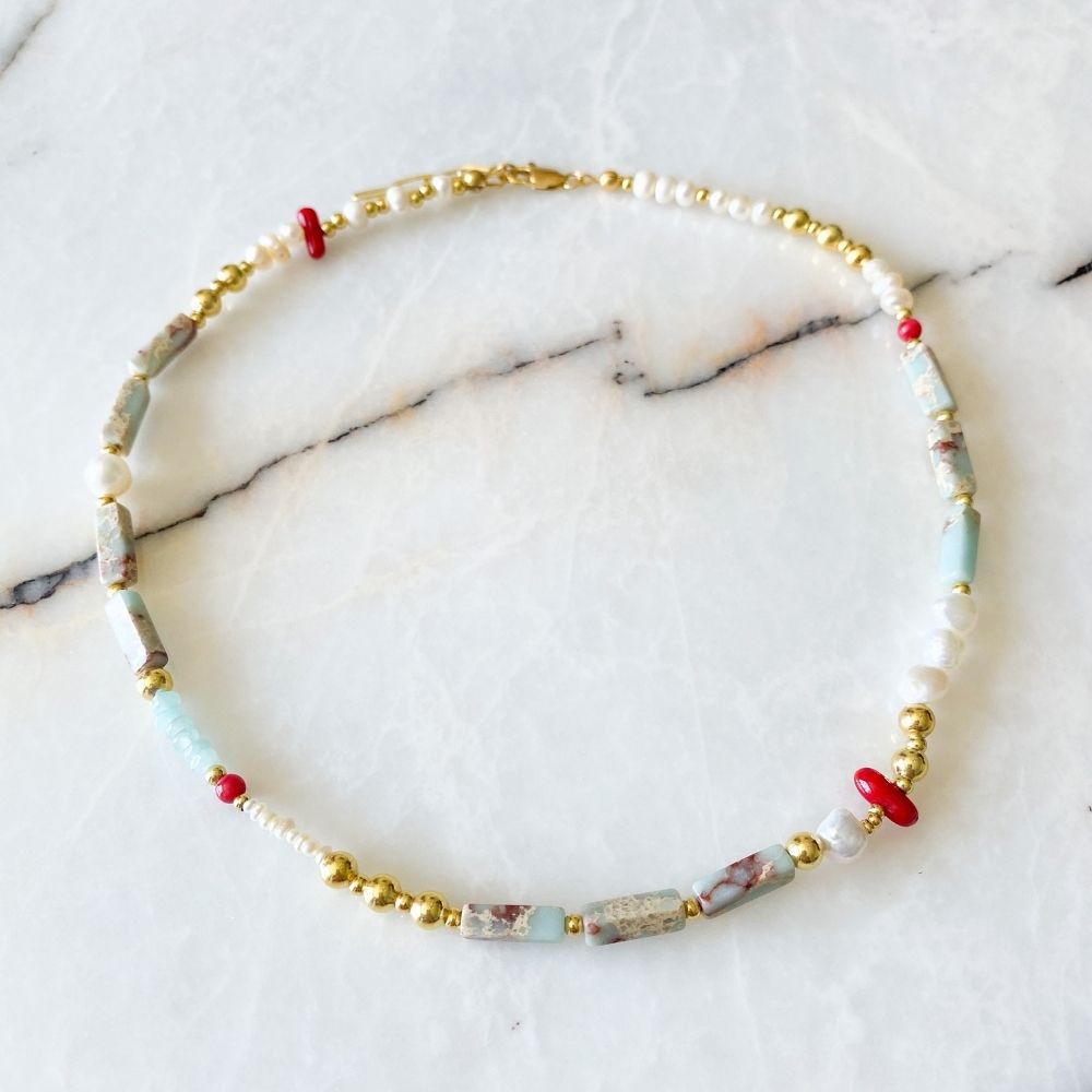 Emilia Imperial Jasper & Coral & Pearl Necklace