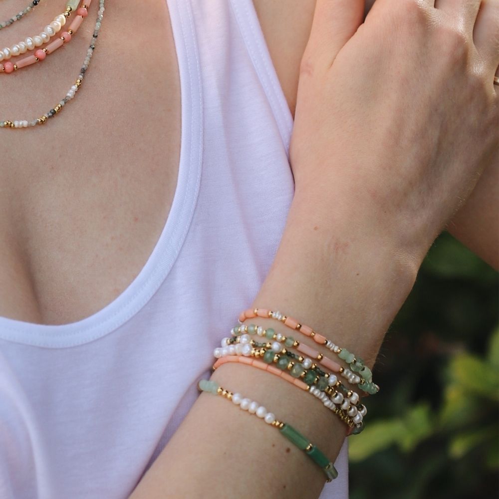 Gina Natural Pearl Aventurine & Coral Bracelet