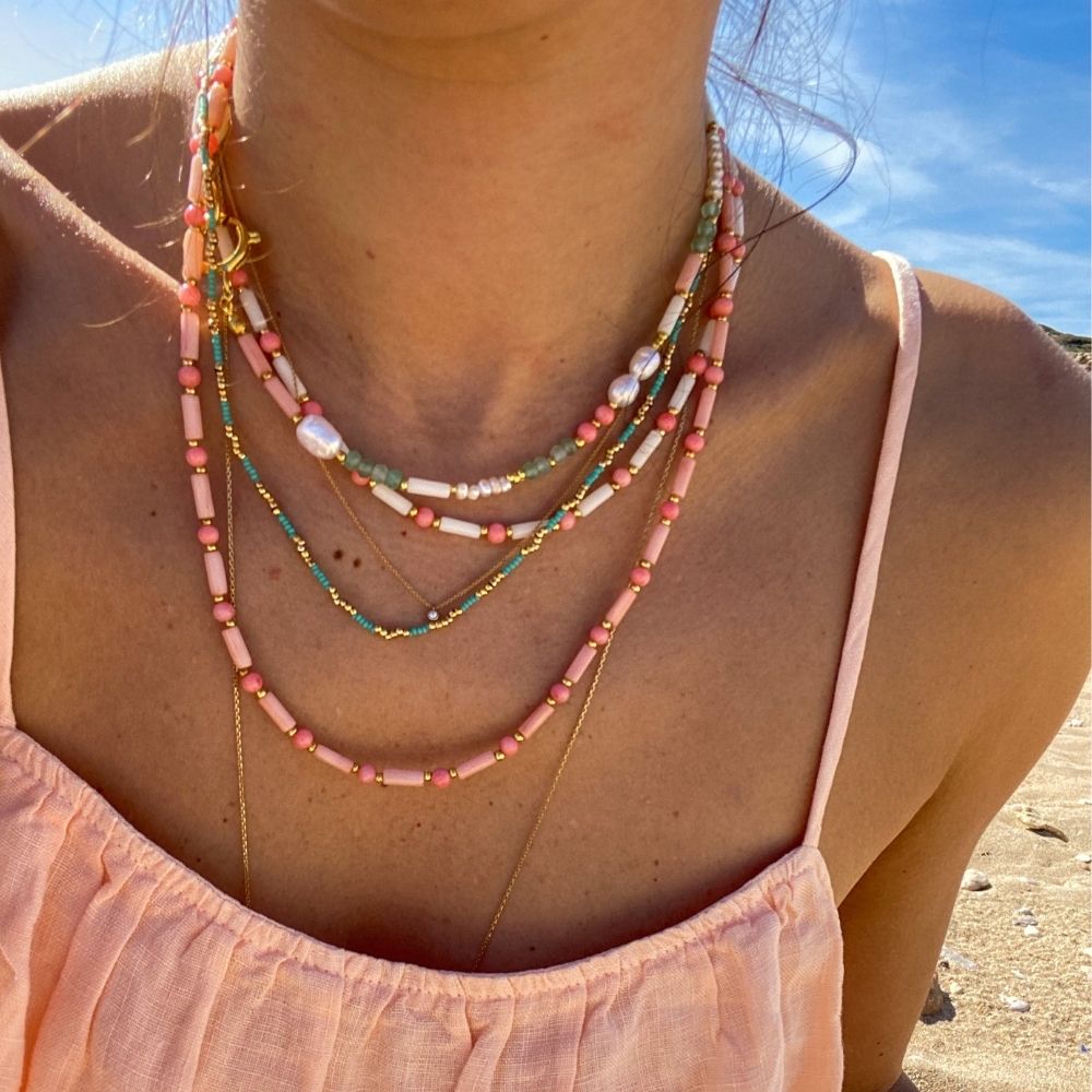 Gina Natural Pearl Aventurine & Coral Necklace