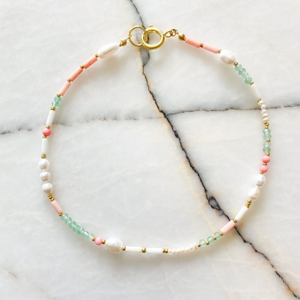 Gina Natural Pearl Aventurine & Coral Necklace
