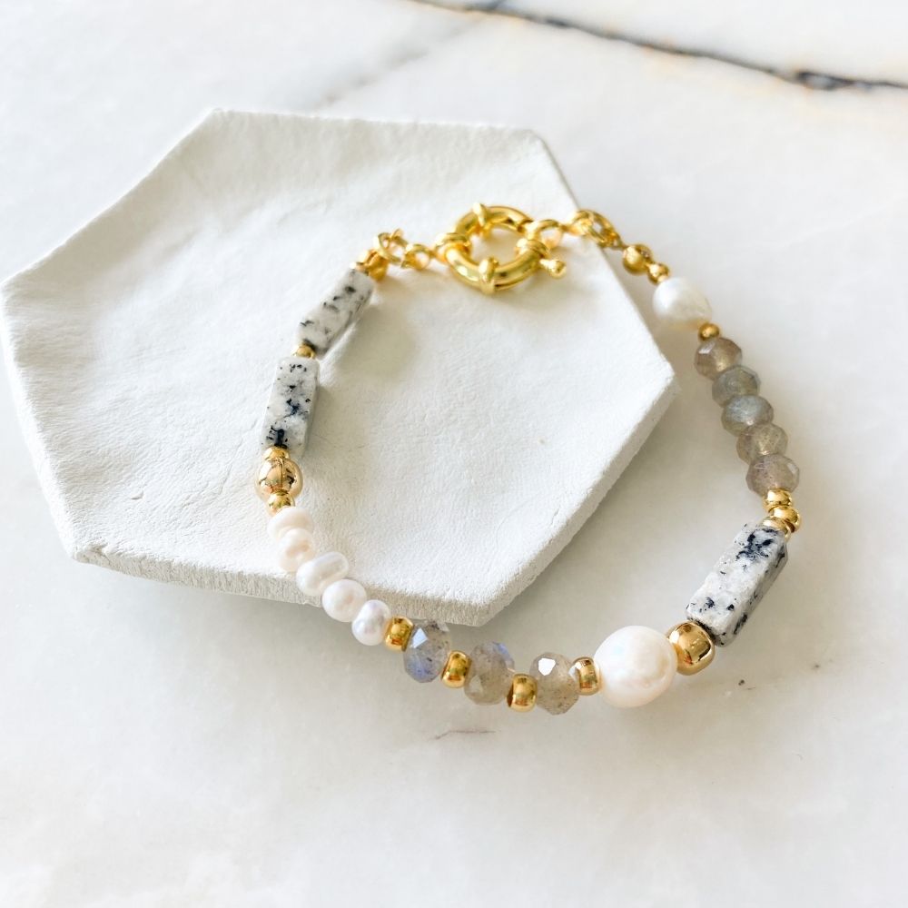 Juliette Labradorite & Rutilated Quartz & Pearl Bracelet
