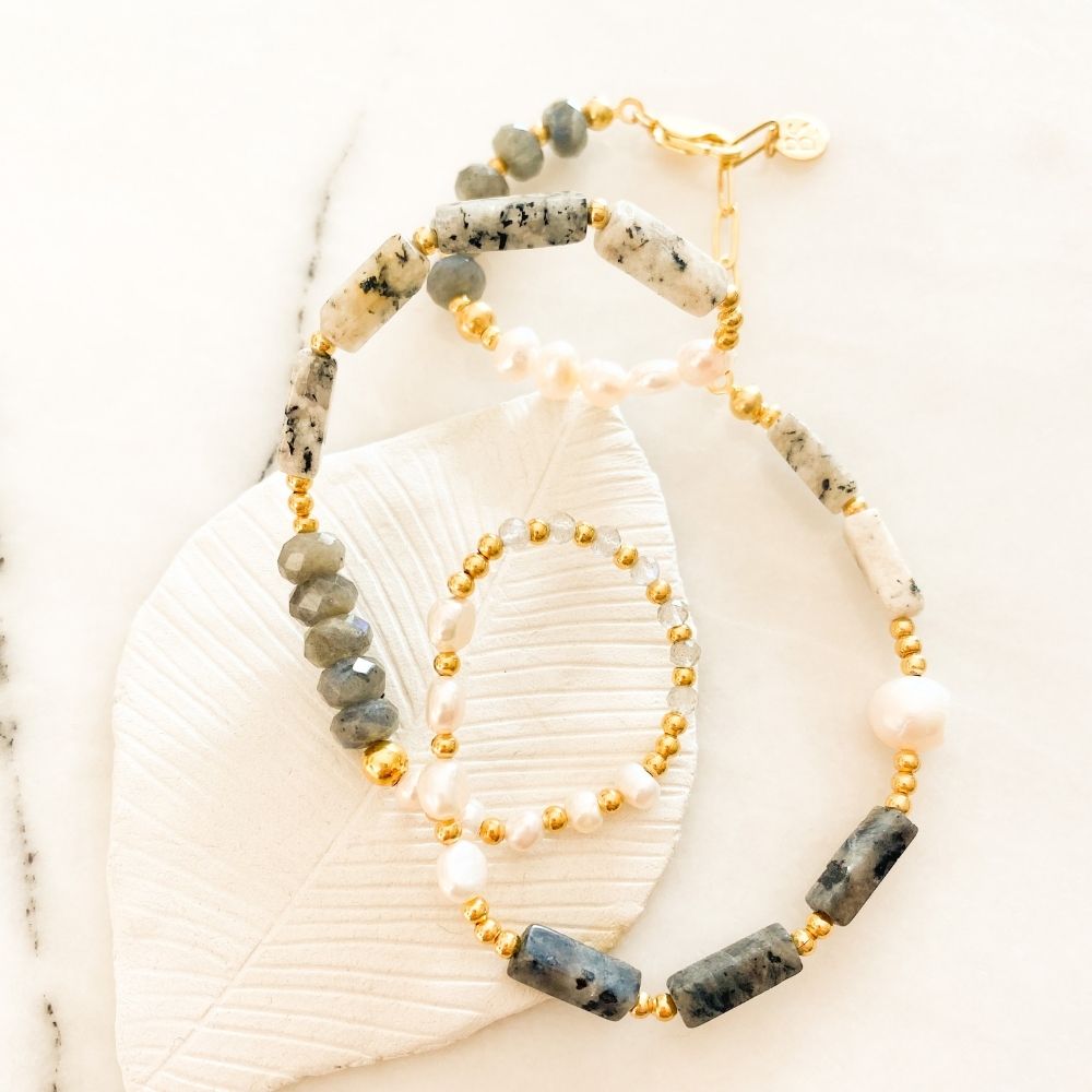 Juliette Labradorite & Rutilated Quartz & Pearl Necklace