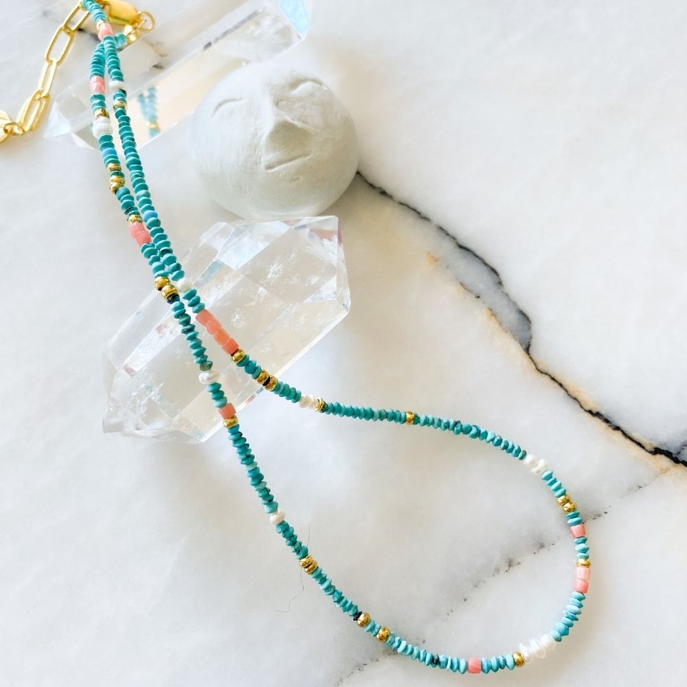 Laika Natural Pearl, Turquoise & Coral Necklace | Limited Edition