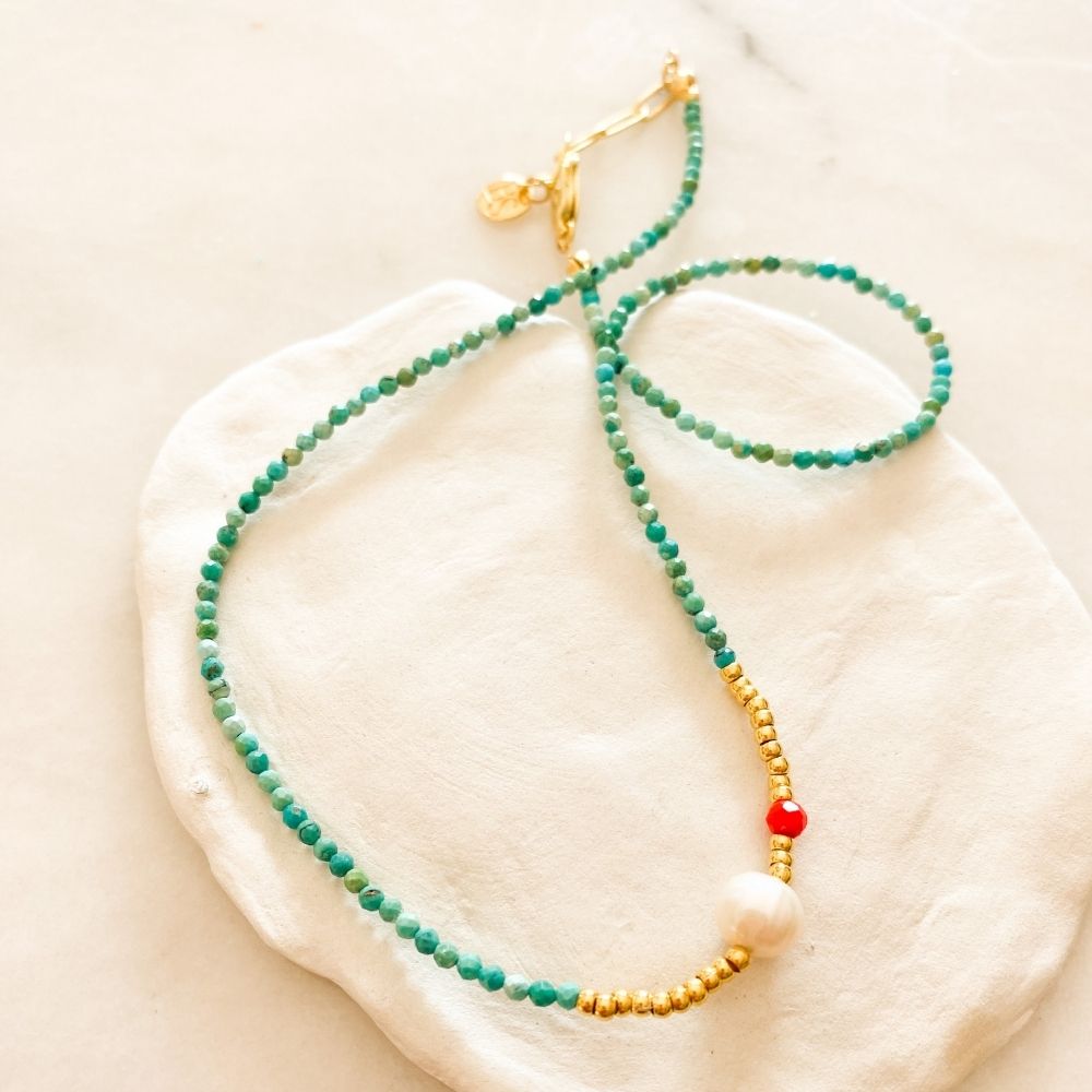 Medi Natural Pearl Turquoise Necklace