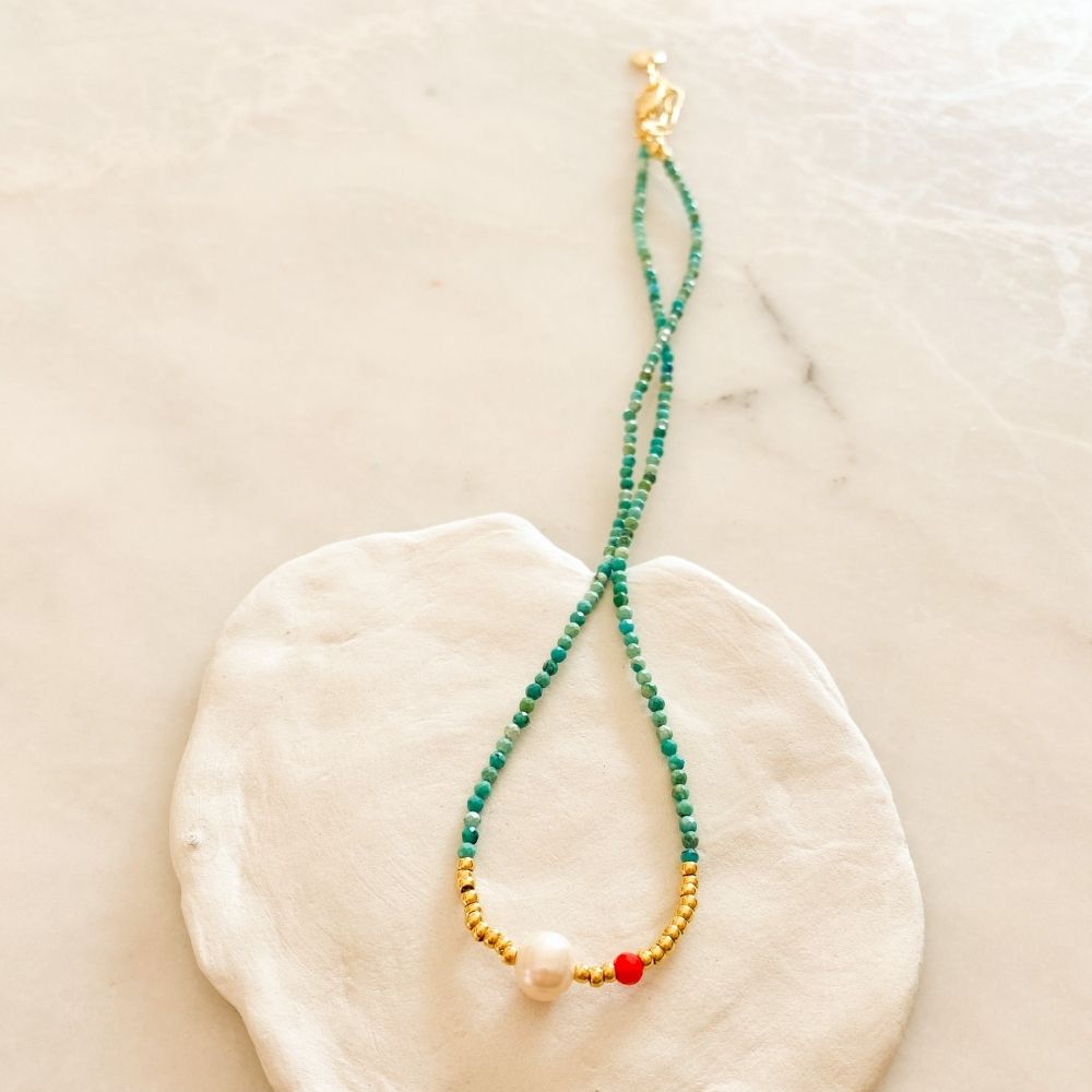 Medi Natural Pearl Turquoise Necklace