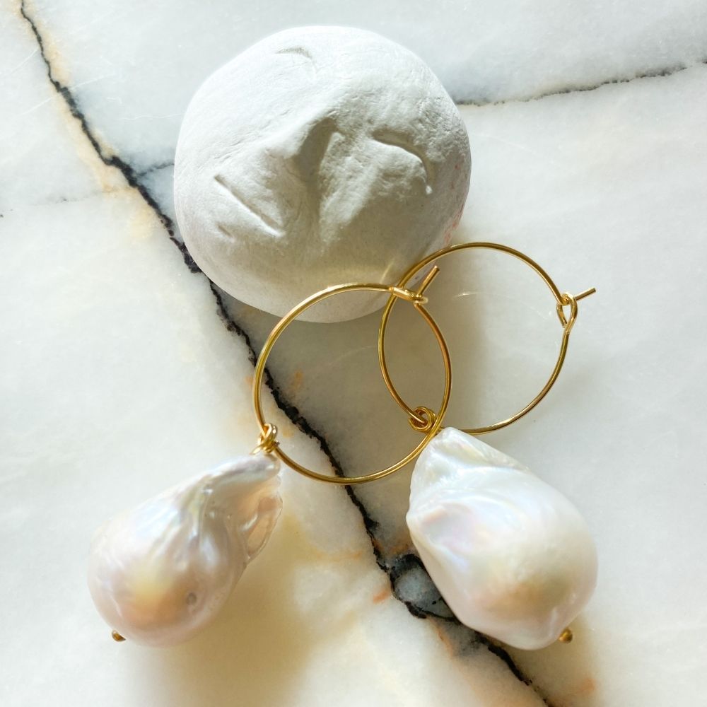 Man on the Moon Baroque Pearl & Silver Earrings