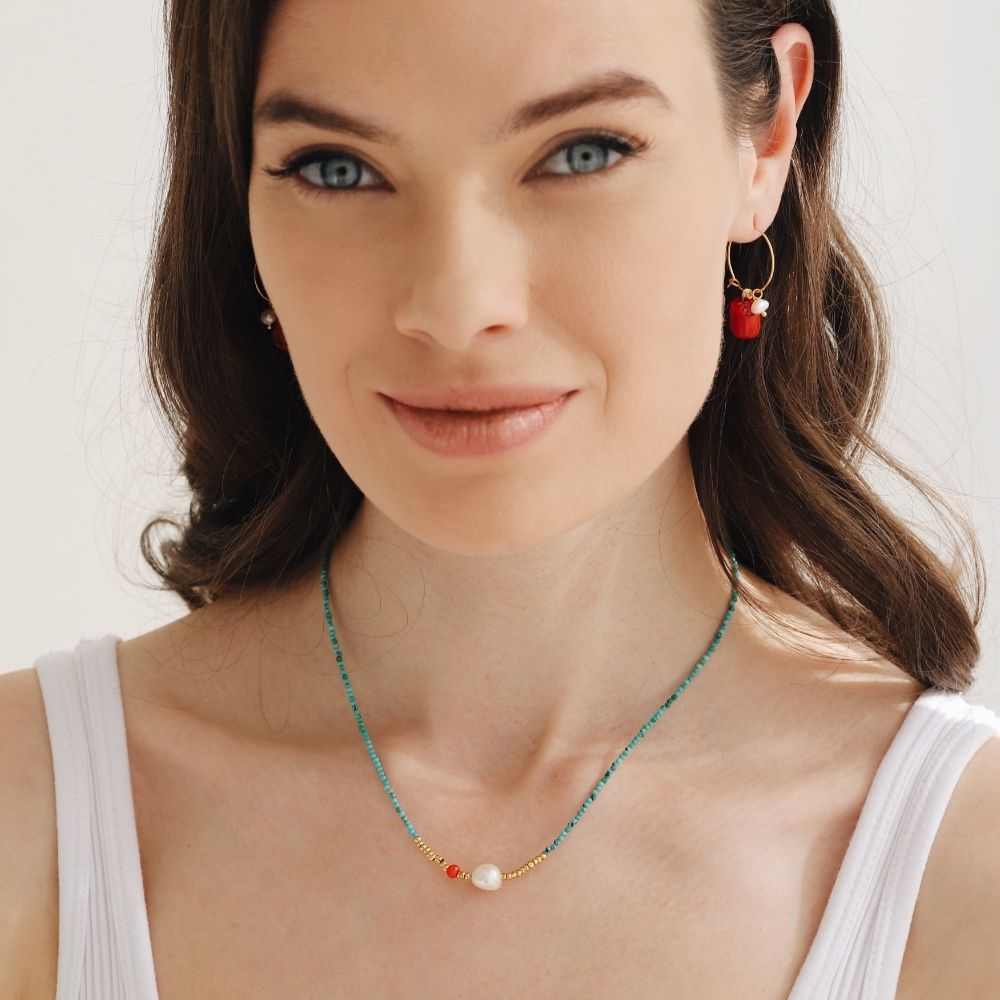 Marina Coral & Pearl Silver Earrings