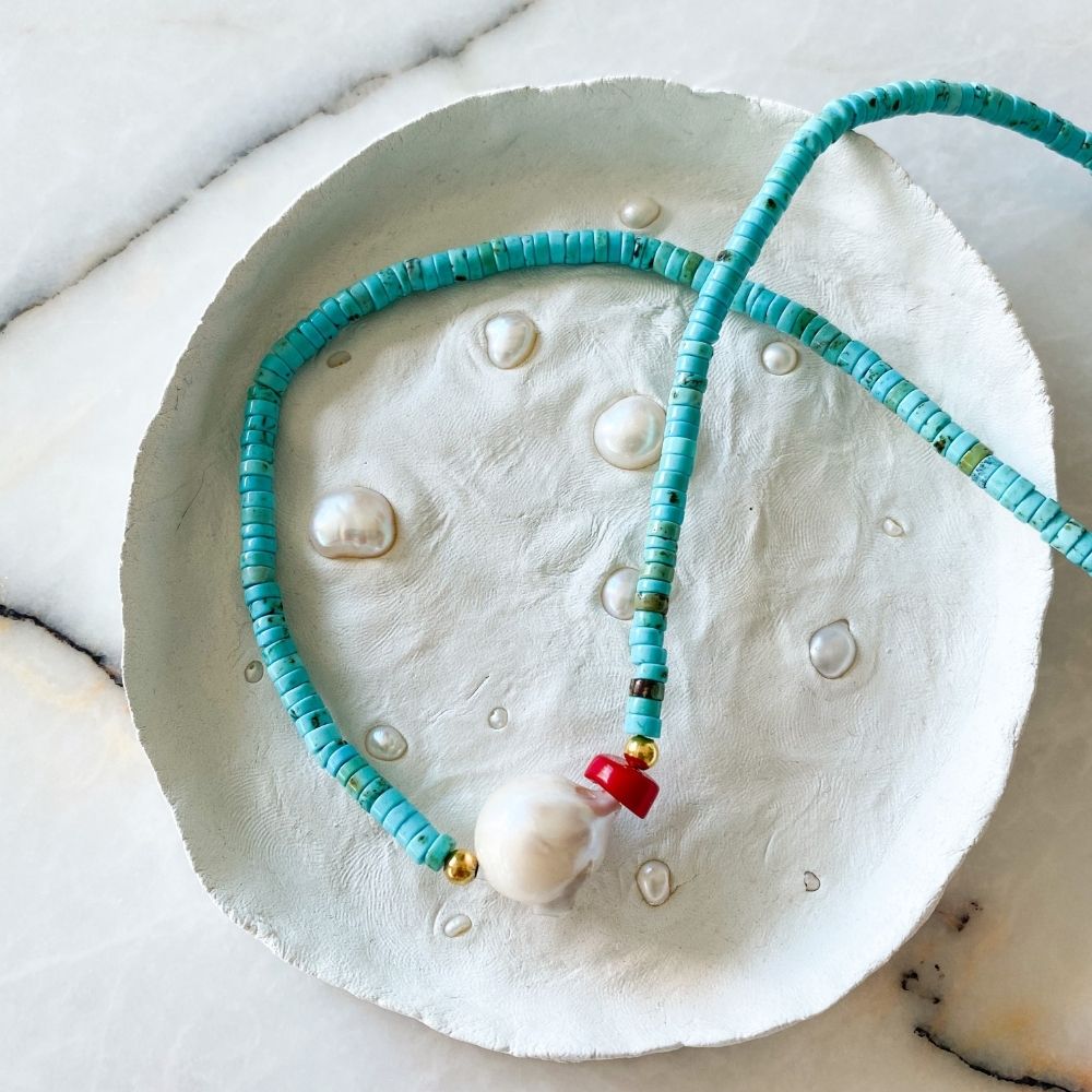Marla Natural Pearl and Turquoise Necklace