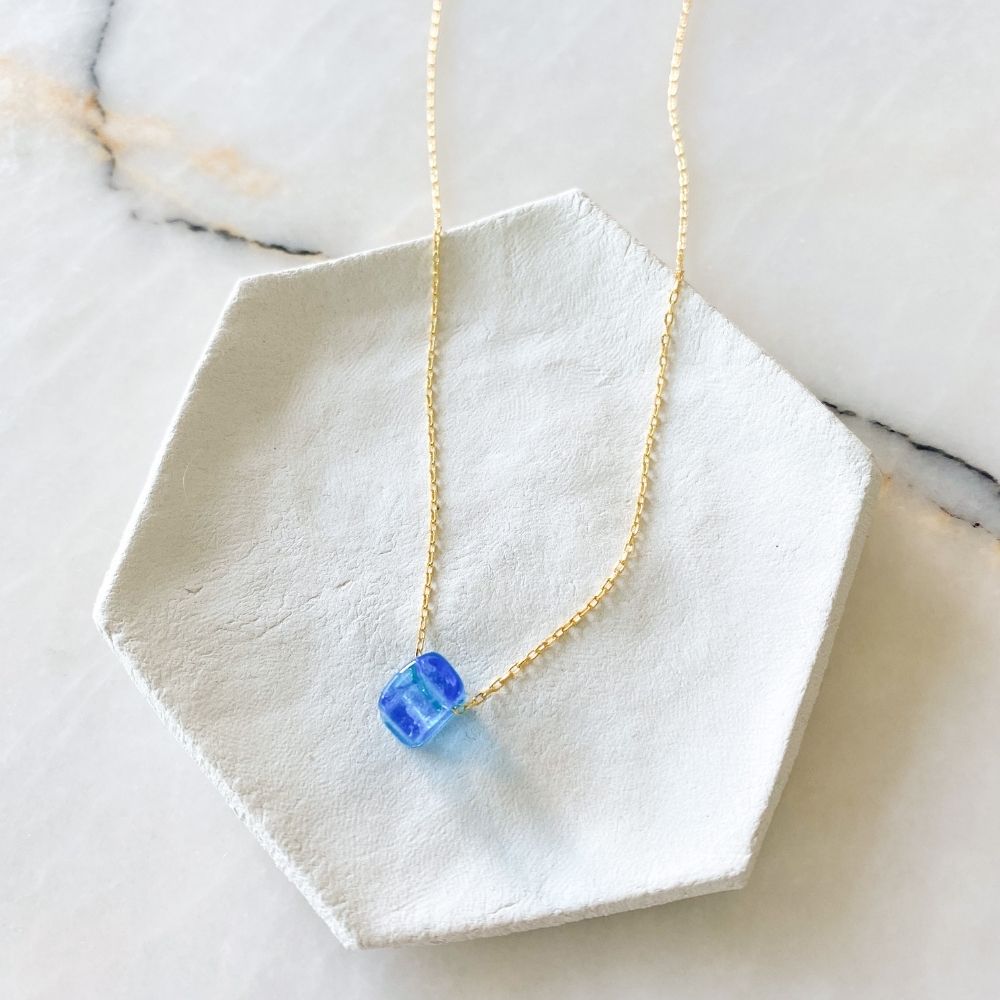 Nile Silver Chain Necklace | Transparent Blue 1 cm Bead