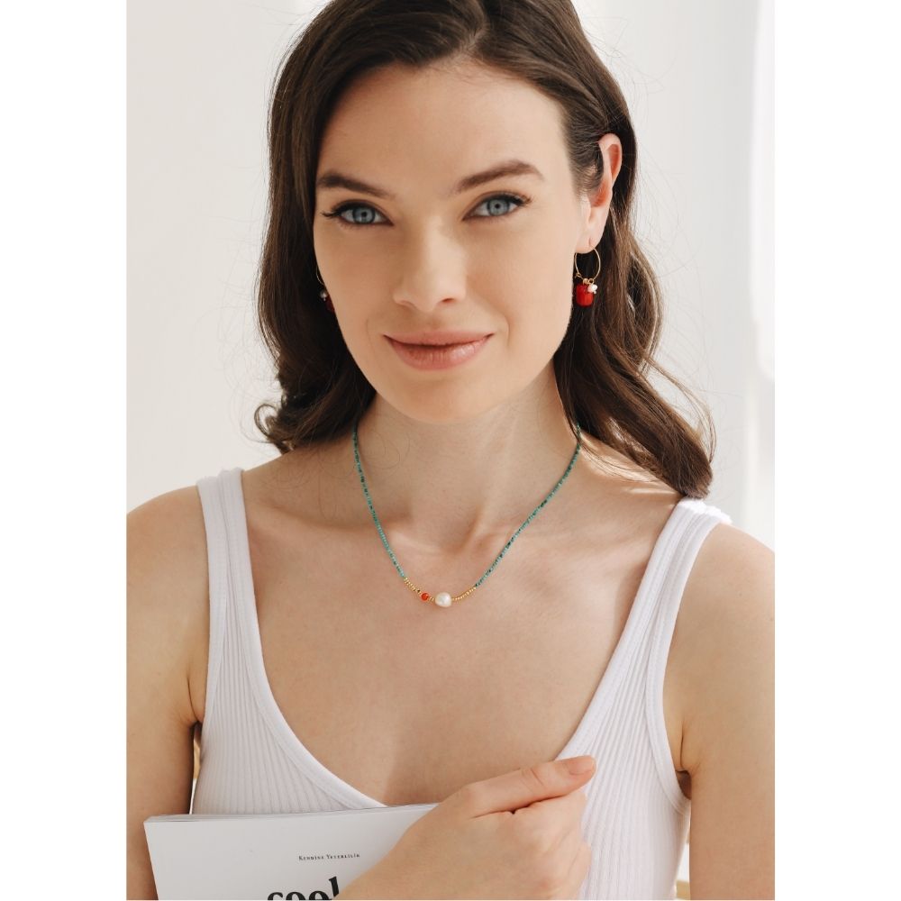 Medi Natural Pearl Turquoise Necklace