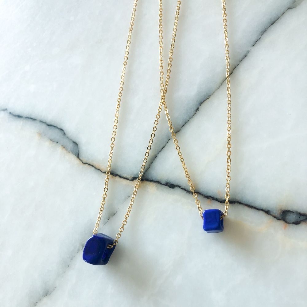Nile Silver Chain Necklace | Matte Cobalt Blue Bead