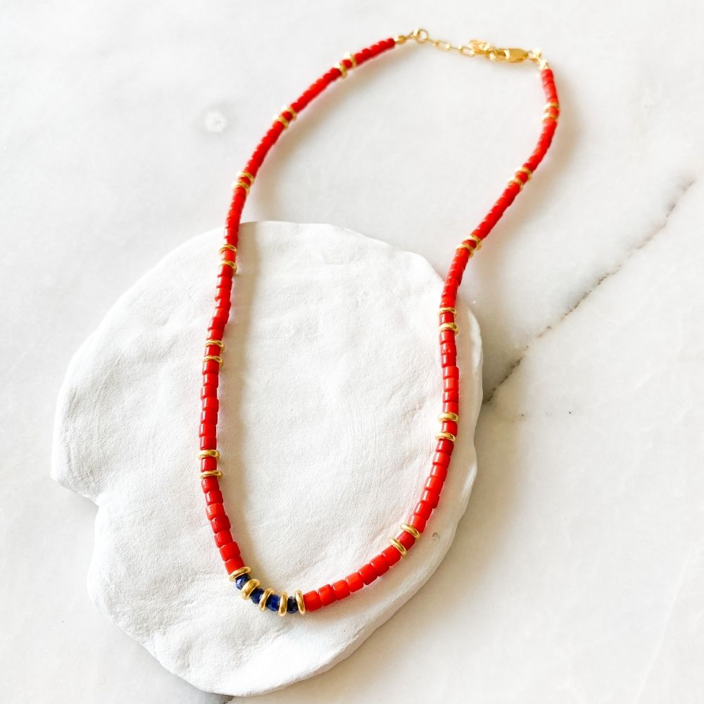 Parwati Coral, Lapis Lazuli & Silver Necklace