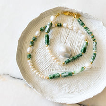 Load image into Gallery viewer, Polly Natural Pearl and Moss Agate Necklace
