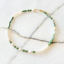 Load image into Gallery viewer, Polly Natural Pearl and Moss Agate Necklace