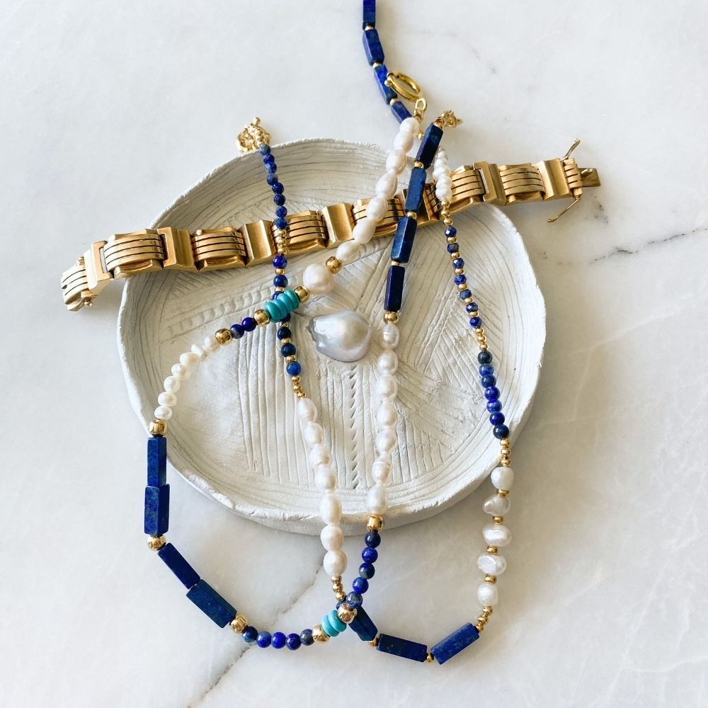 Sonne Doğal İncili Lapis Lazuli & Turkuaz Kolye