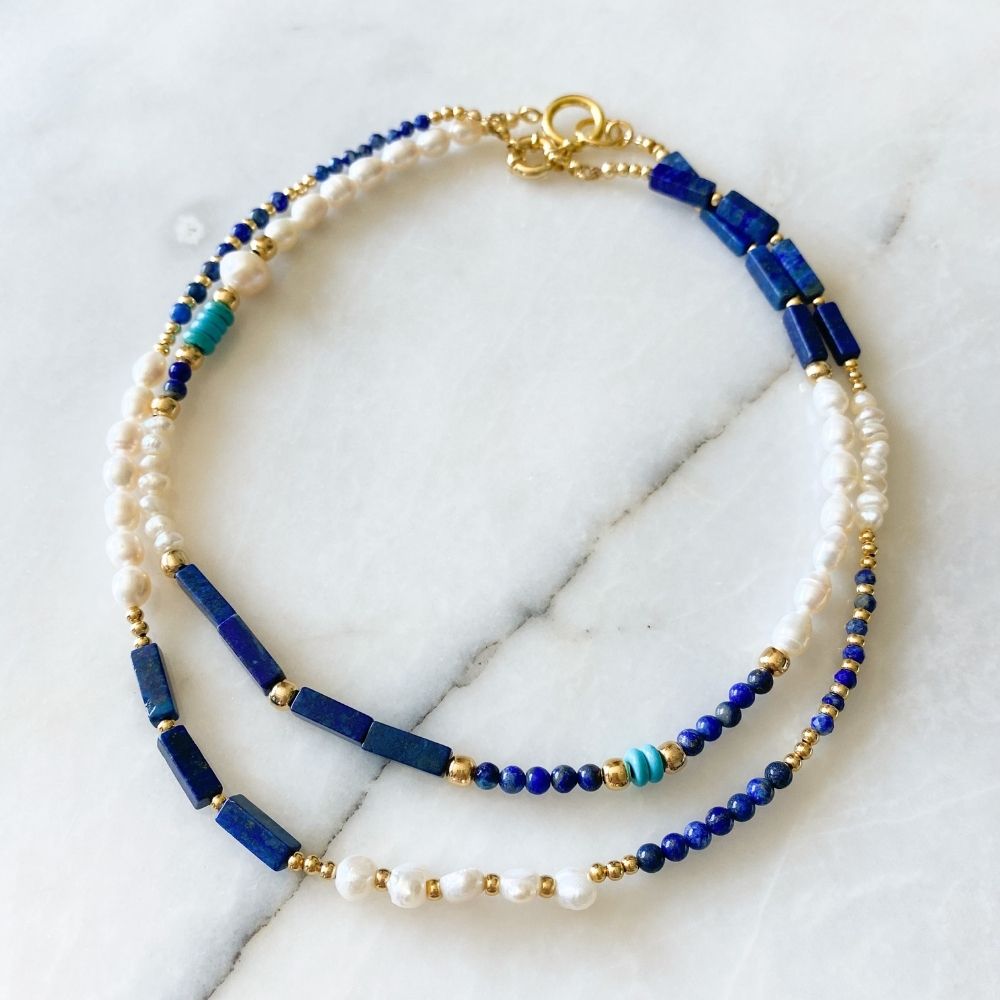 Sonne Doğal İncili Lapis Lazuli & Turkuaz Kolye