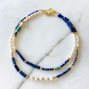 Sonne Doğal İncili Lapis Lazuli & Turkuaz Kolye