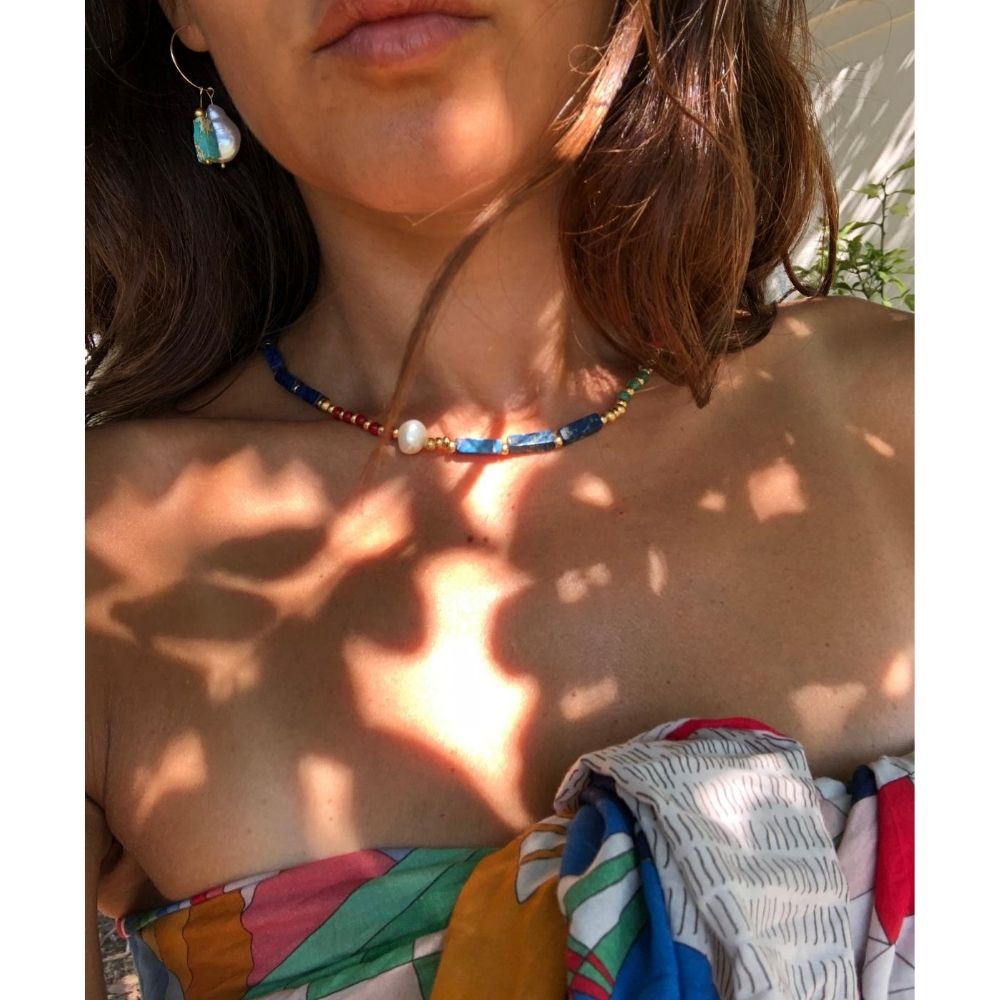 Sienna Lapis Lazuli & Coral & Agate Necklace