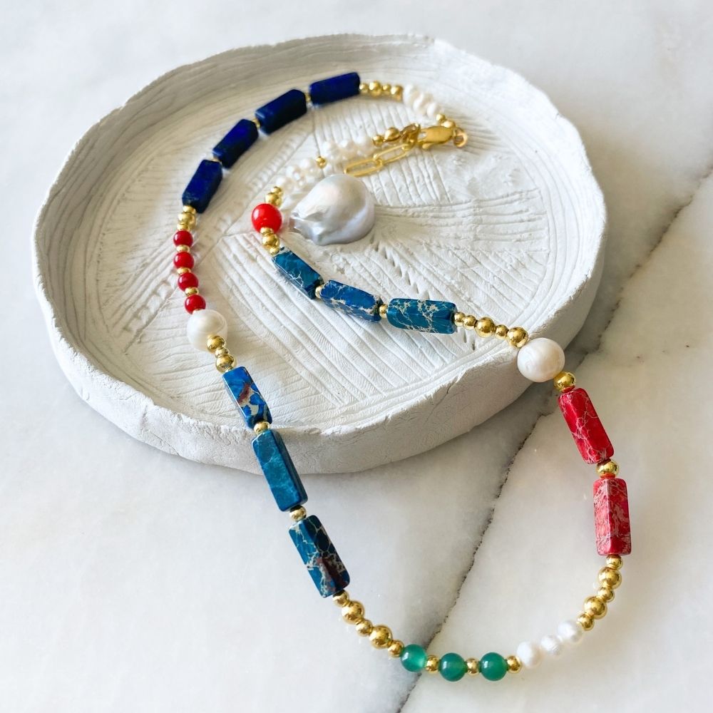 Sienna Lapis Lazuli & Mercan & Akik Kolye