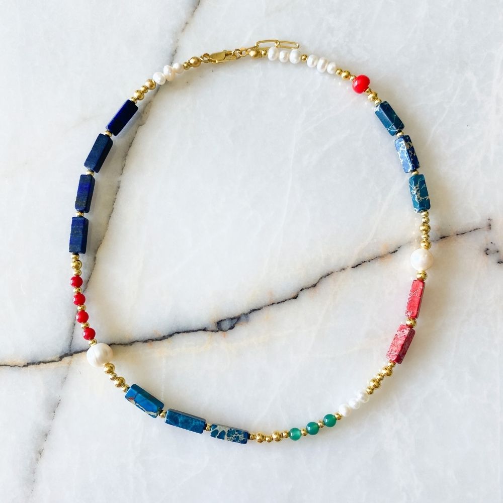 Sienna Lapis Lazuli & Coral & Agate Necklace