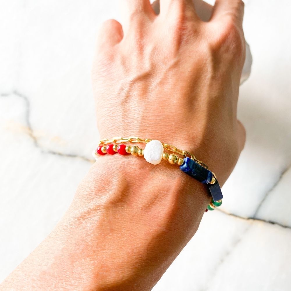 Sienna Lapis Lazuli & Coral & Agate Bracelet