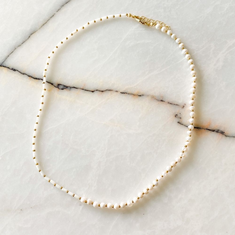 Simone Natural Pearl Coral Necklace