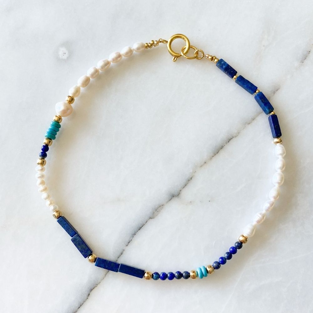 Sonne Doğal İncili Lapis Lazuli & Turkuaz Kolye