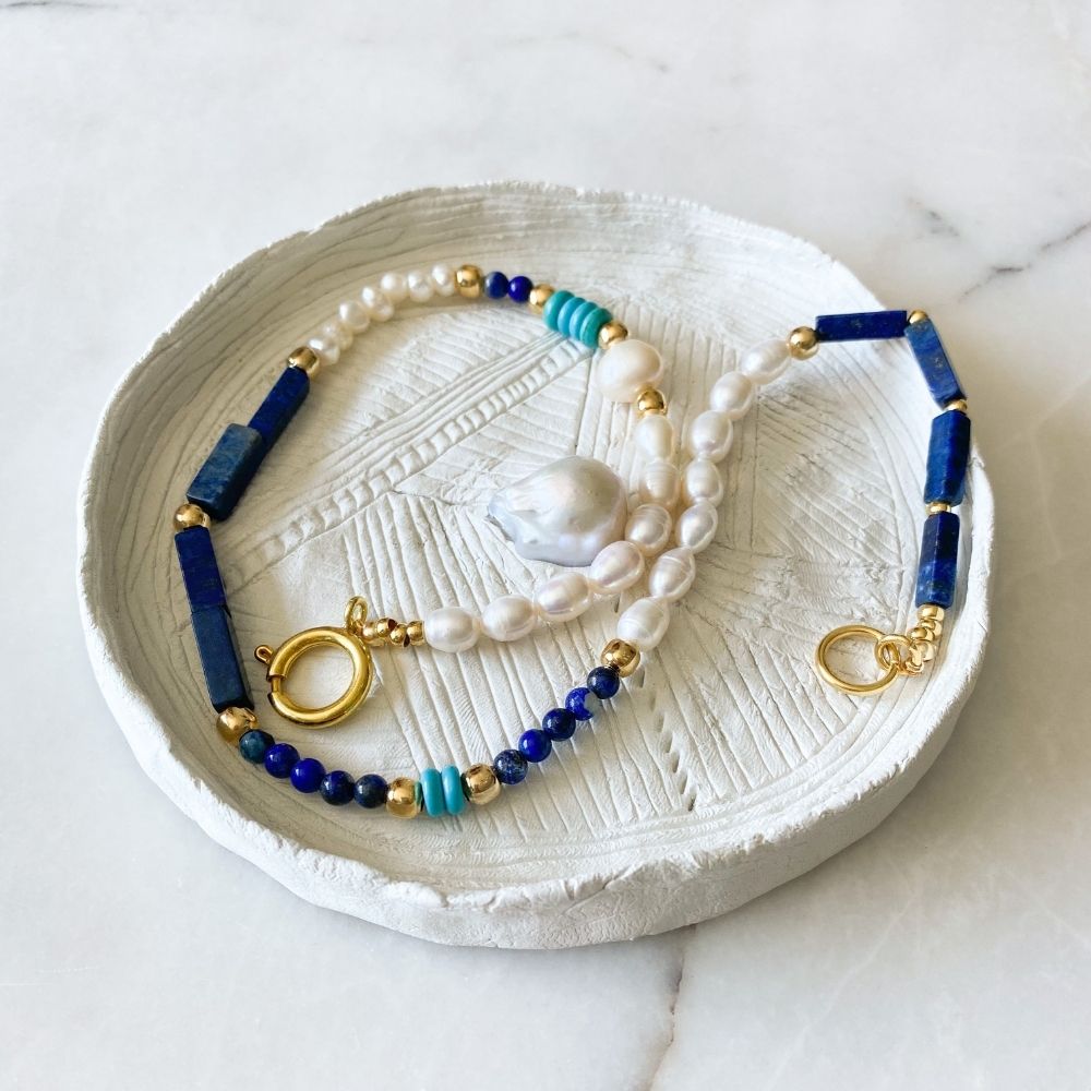 Sonne Doğal İncili Lapis Lazuli & Turkuaz Kolye