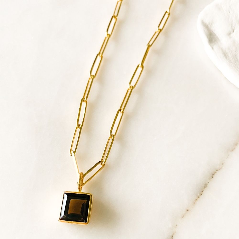Square Smokey Quartz Charm