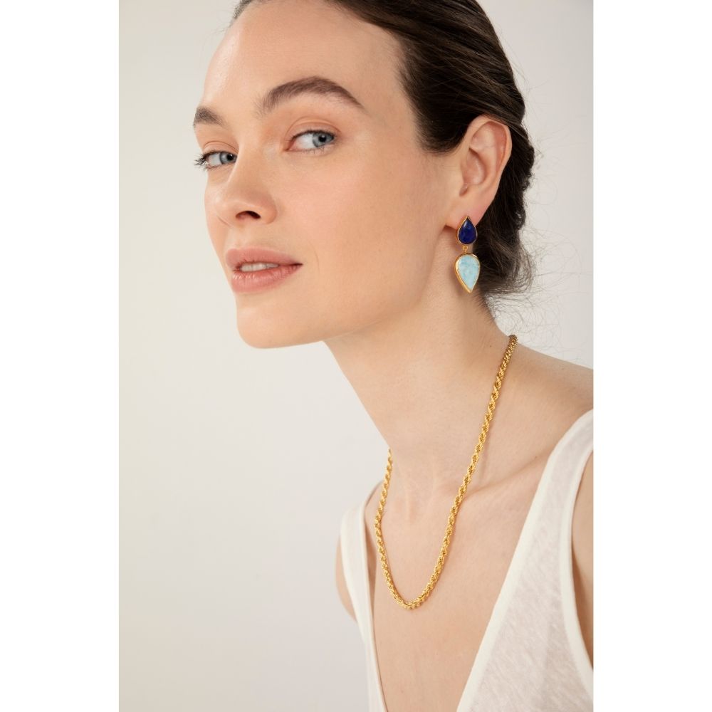 Terrazzo Lapis Lazuli & Larimar Küpe I Limited Edition